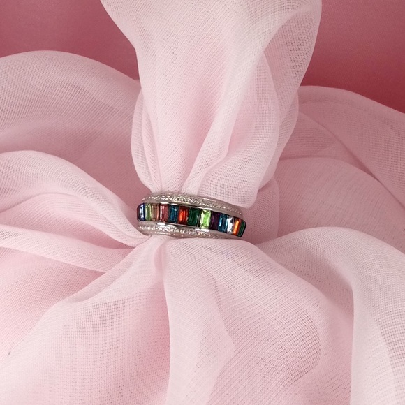 Silver Plated Band Multi Colored Topaz & Sapphires - Picture 1 of 6